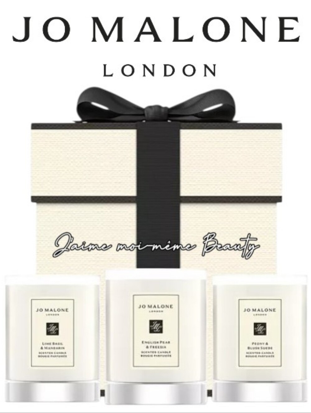 Jo Malone White Candle Trio English Pear Freesia Blush Suede Lime Basil Mandarin